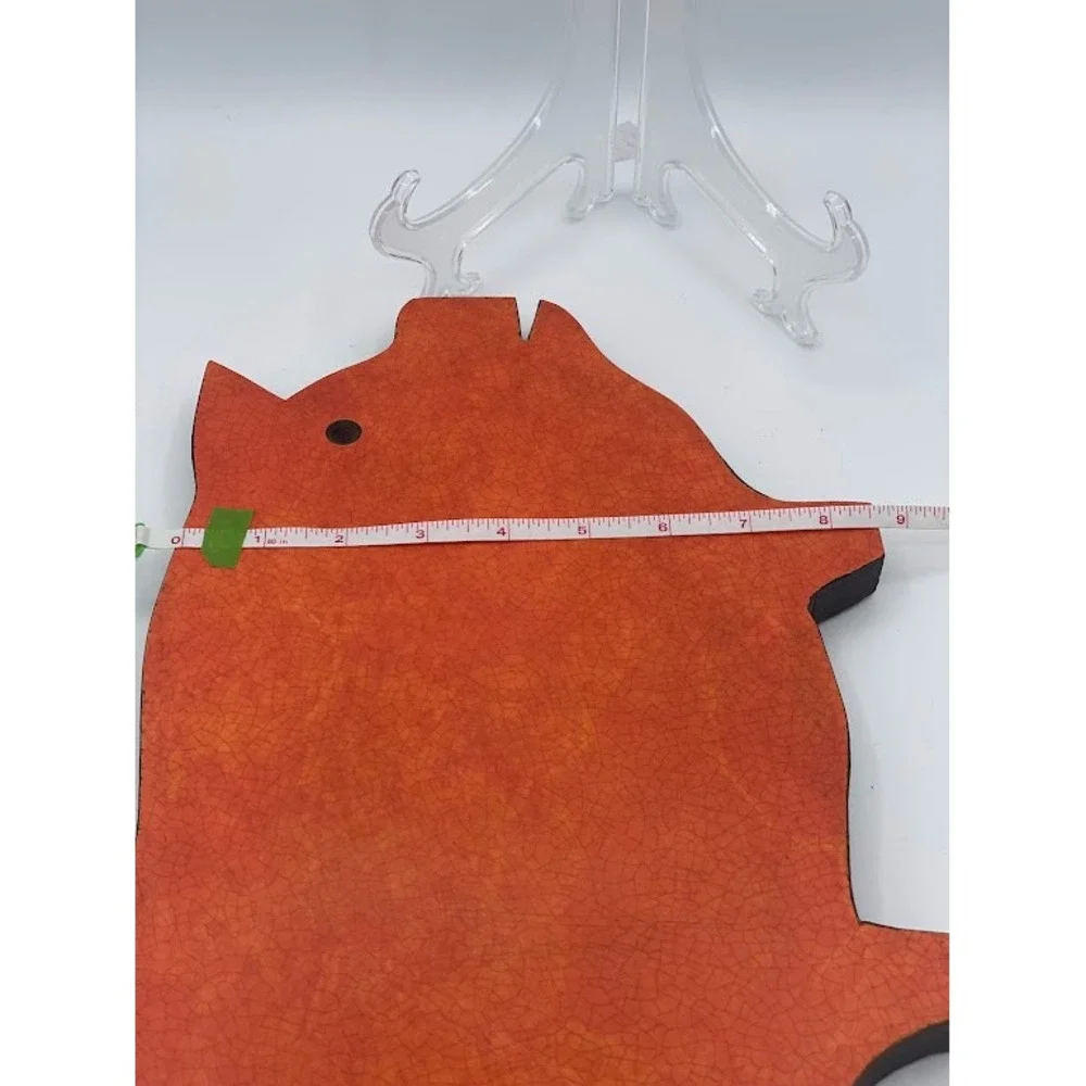 Vintage Pig Shaped Wood Wall Decor Orange Crackle Finish Farmhouse Kitchen